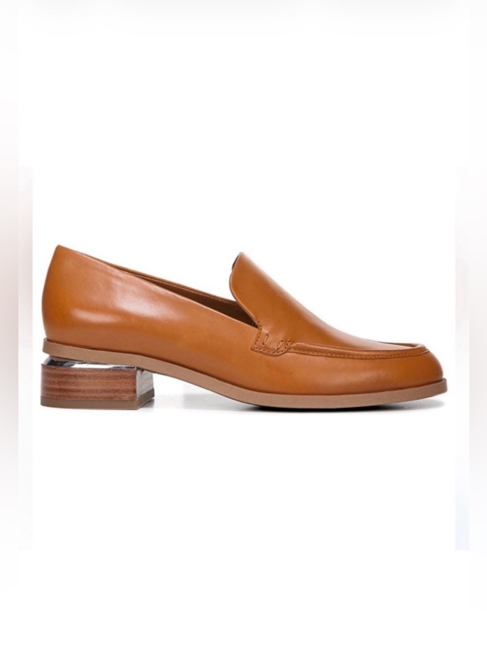 Franco Sarto Leather Loafers Chunky Block Heel Wombs 7 Cognac Brown Y2K Preppy